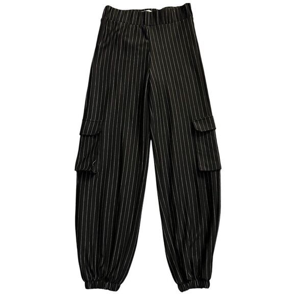 Urban Outfitters  Women Black Striped Pockets Gathered Ankle Cargo Pants Sz S - Picture 4 of 5